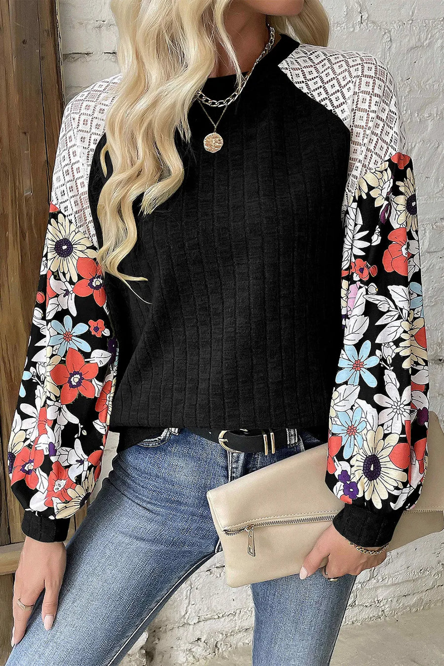 Printed Round Neck Long Sleeve Top