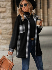 Plaid Button Up Long Sleeve Fuzzy Outerwear