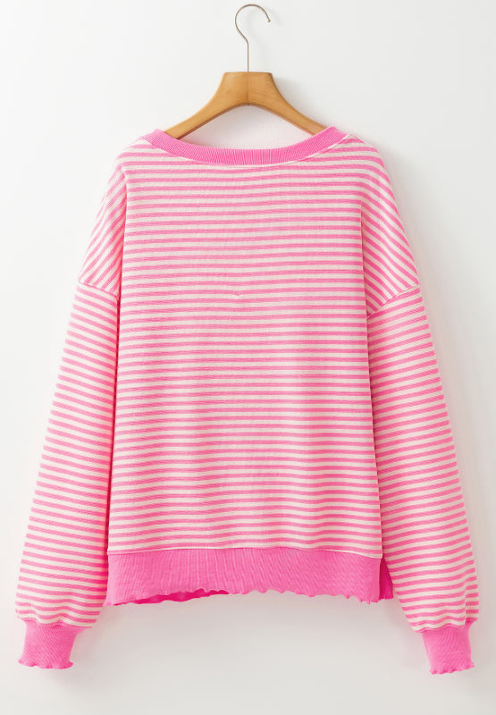 Striped Sequin Heart Round Neck Long Sleeve Sweatshirt