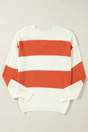 Color Block Dropped Shoulder V-Neck Sweater