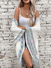 Fringe Half Sleeve Hooded Poncho