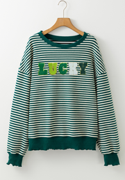 LUCKY Striped Round Neck Long Sleeve Sweatshirt