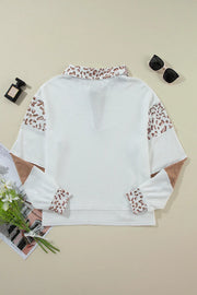 Leopard Johnny Collar Long Sleeve Top