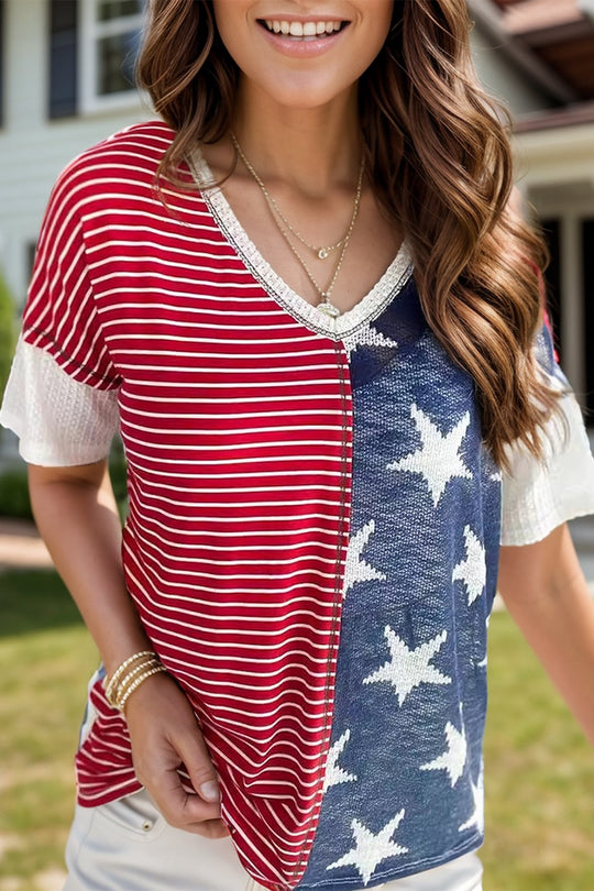 Stars and Stripes V-Neck Half Sleeve T-Shirt