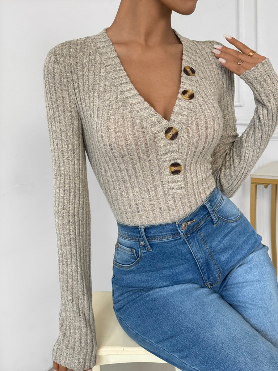 V-Neck Long Sleeve Bodysuit