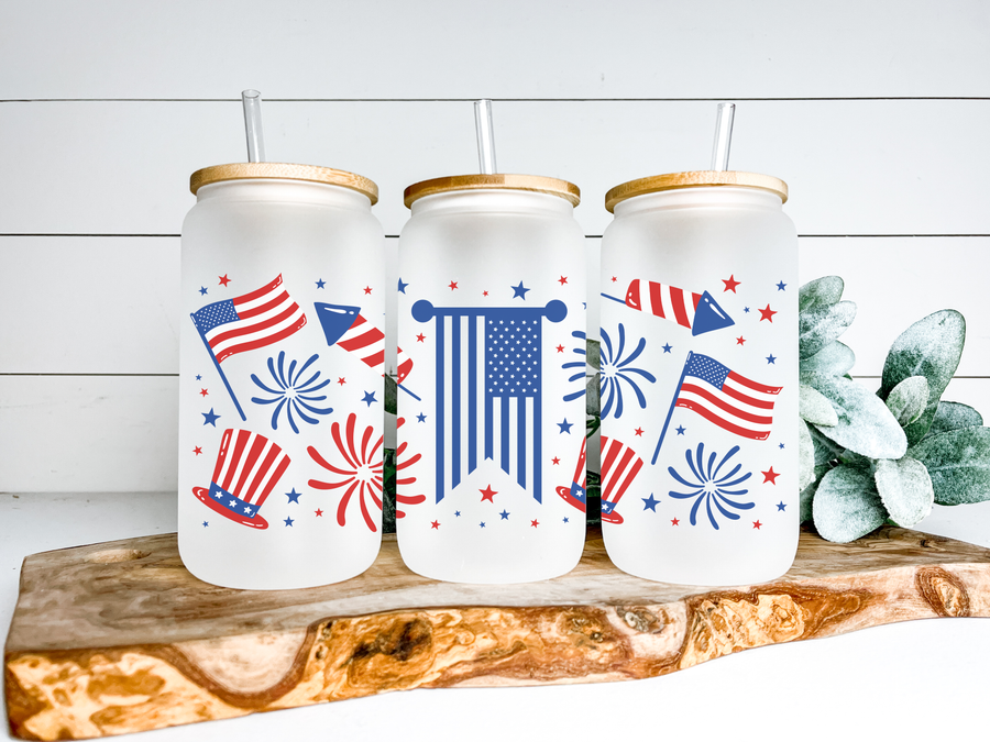4th of July Glass Can Tumbler