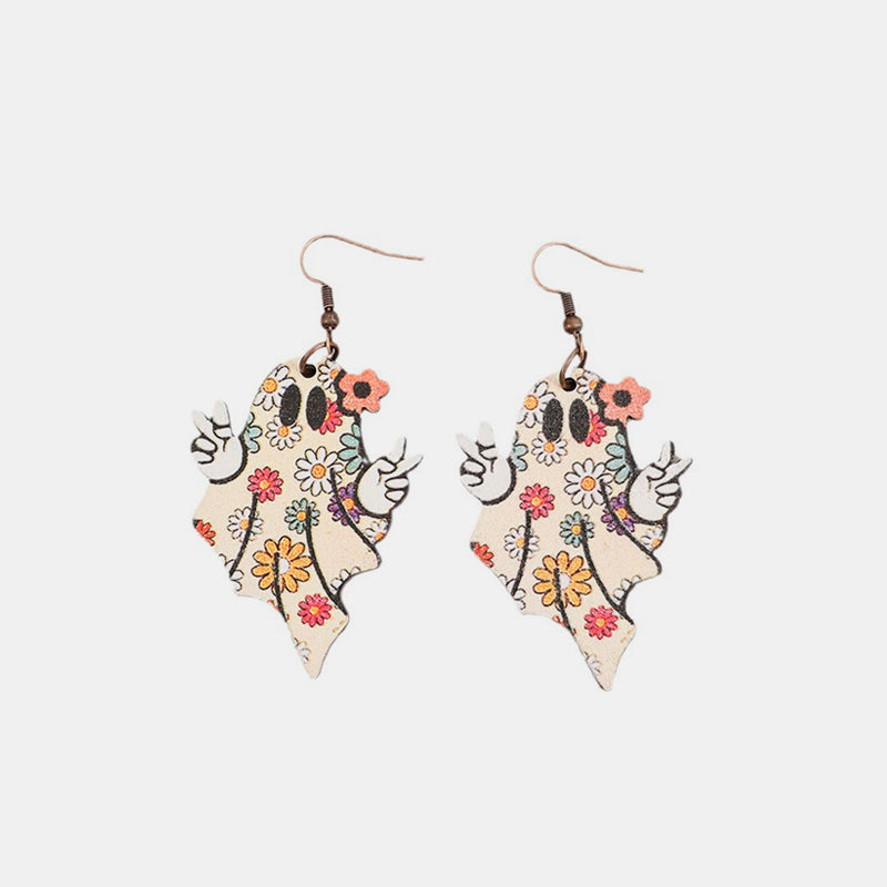 Alloy Wooden Ghost Dangle Earrings