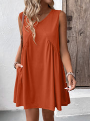 Ruched V-Neck Sleeveless Mini Dress