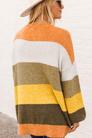 Open Front Color Block Cardigan