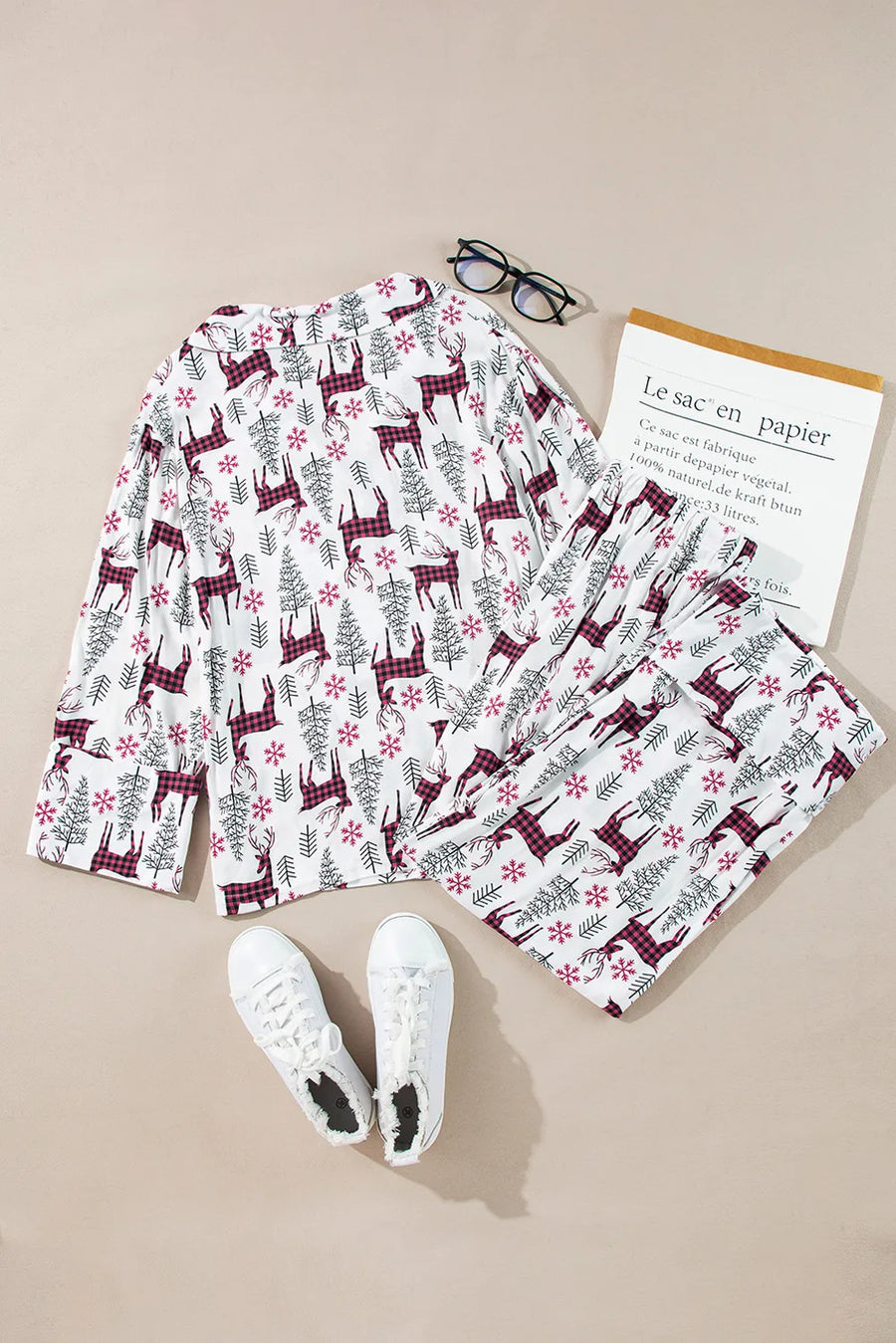 Printed Long Sleeve Top and Drawstring Pants Lounge Set