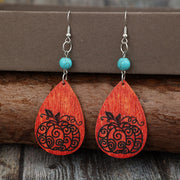 Turquoise Wooden Pumpkin Teardrop Earrings