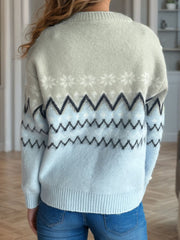 Chevron Contrast Round Neck Long Sleeve Sweater