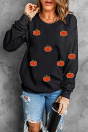 Pumpkin Round Neck Long Sleeve Sweatshirt