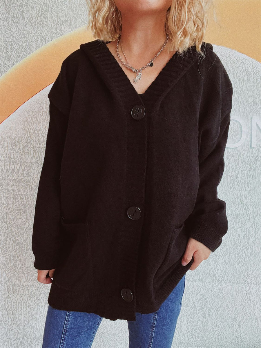 Dropped Shoulder Long Sleeve Hooded Cardigan