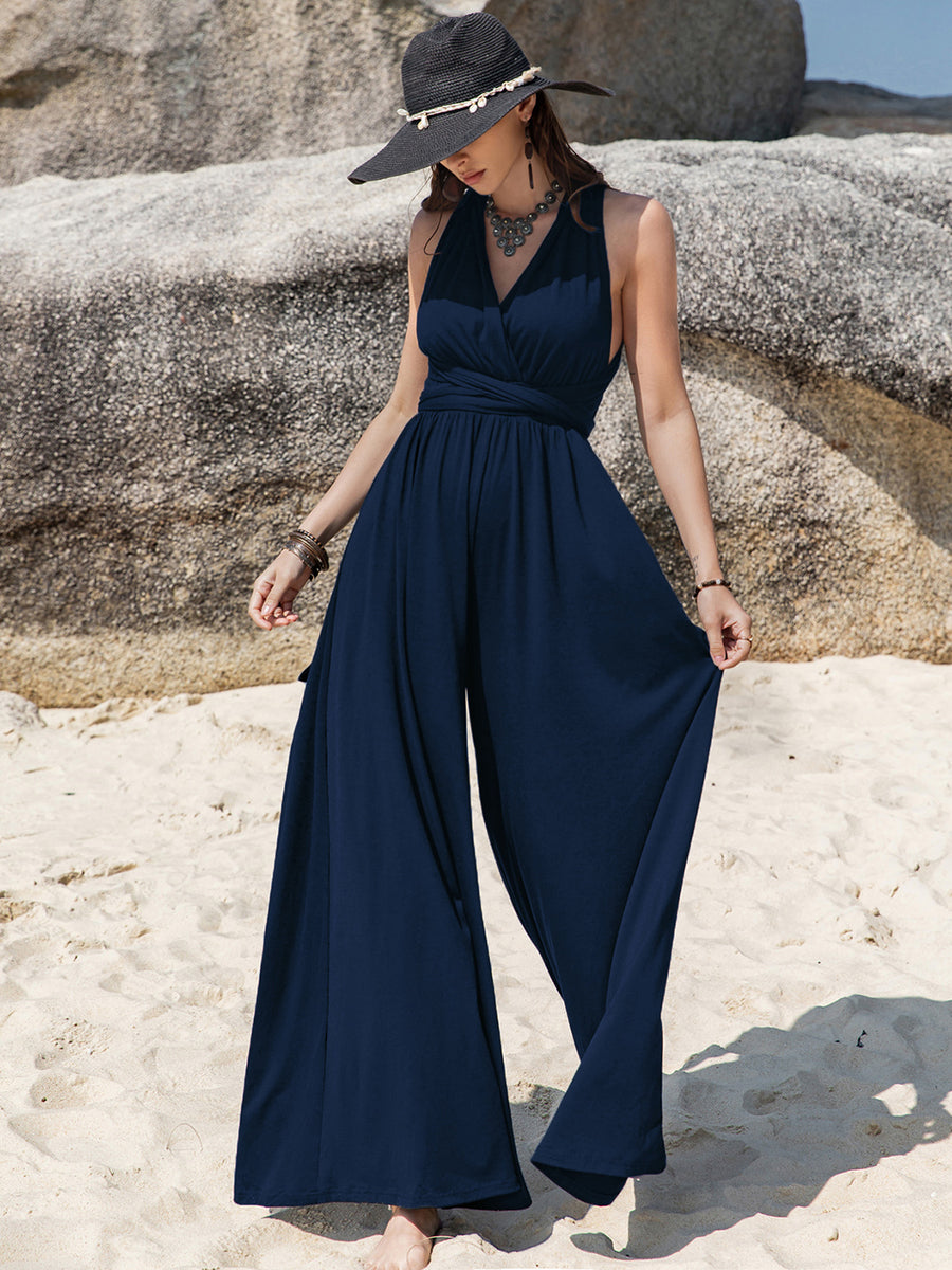 Surplice Wide Leg Jumpsuit with Free Tie