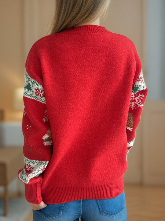 Christmas Element Round Neck Long Sleeve Sweater