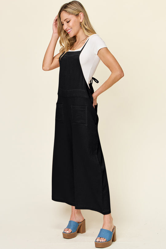 Double Take Full Size Texture Sleeveless Wide Leg Overall