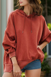 Drawstring Dropped Shoulder Long Sleeve Hoodie