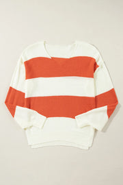 Color Block Dropped Shoulder V-Neck Sweater