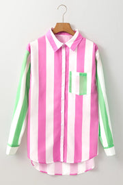 Contrast Stripes Collared Neck Long Sleeve Shirt