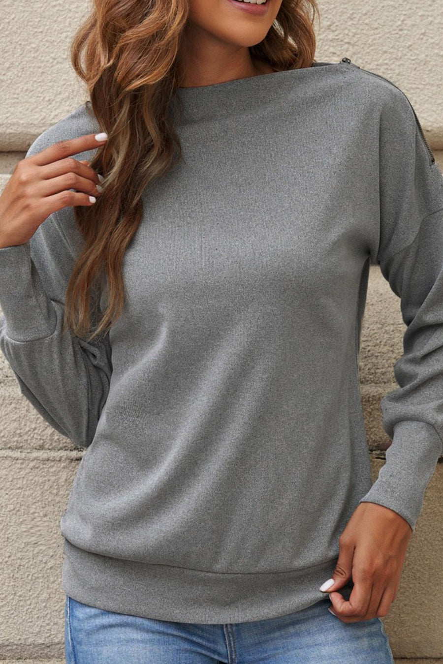 Single Shoulder Long Sleeve Sweatshirt with Zip