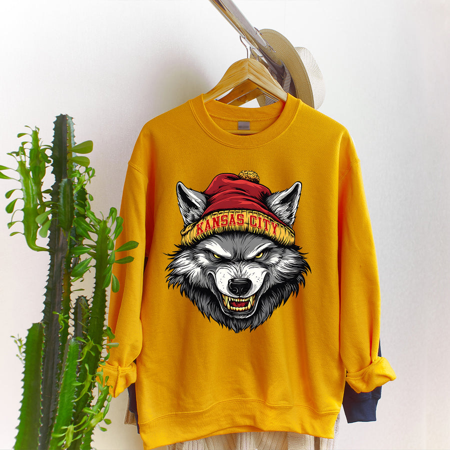 Kansas City Beanie Wolf Vintage Cartoon Unisex Sweatshirt