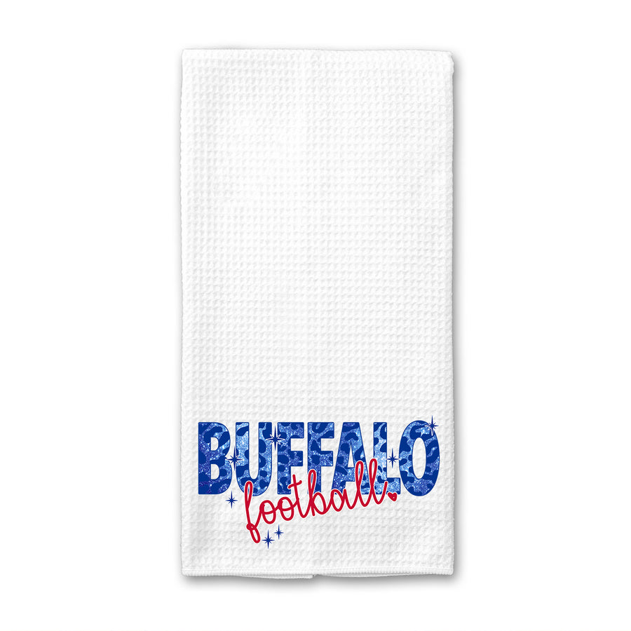 Buffalo Football Glitter Leopard Print  Waffle Weave Towel