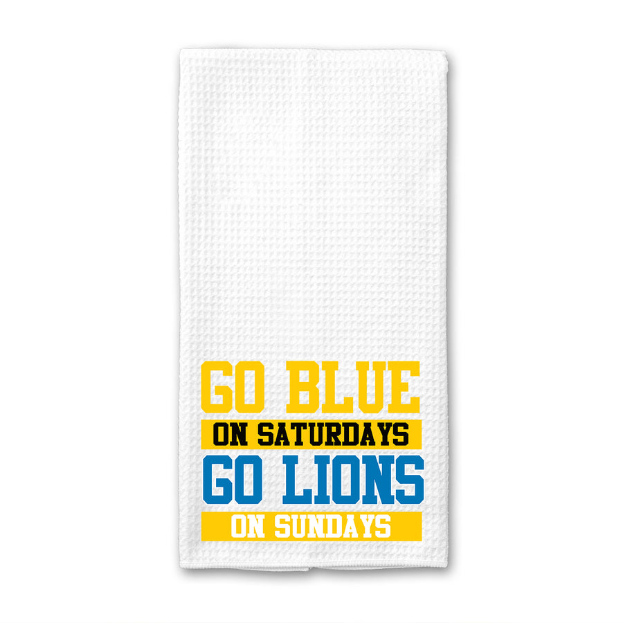 Go Blue Saturdays Go Lions Sundays Waffle Weave Towel