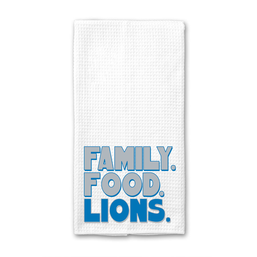 Family. Food. Lions. Waffle Weave Towel