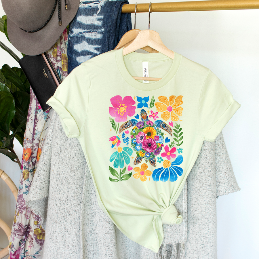 Floral Sea Turtle Unisex T-Shirt