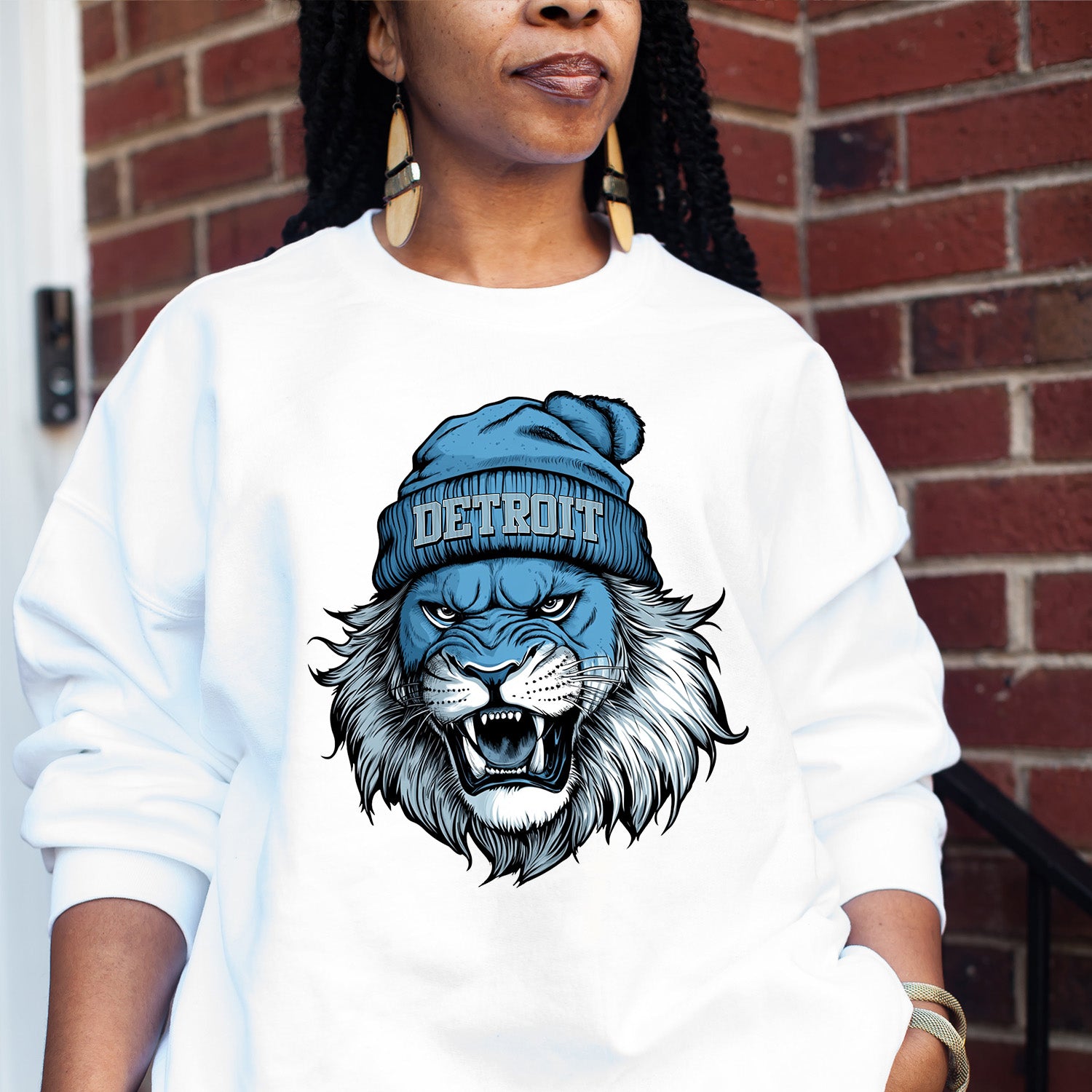 Detroit Beanie Lion Vintage Cartoon Unisex Sweatshirt