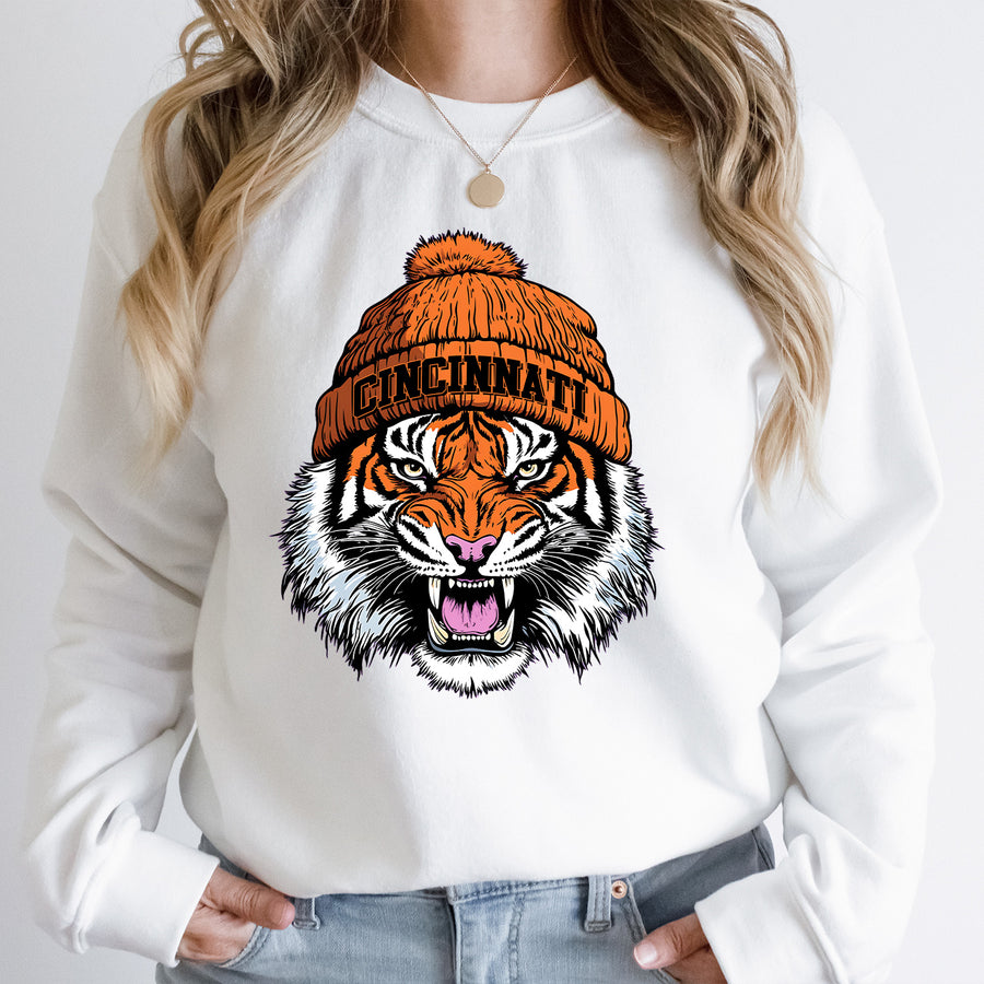 Cincinnati Beanie Tiger Vintage Cartoon Unisex Sweatshirt
