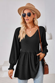 V-Neck Lantern Sleeve Blouse