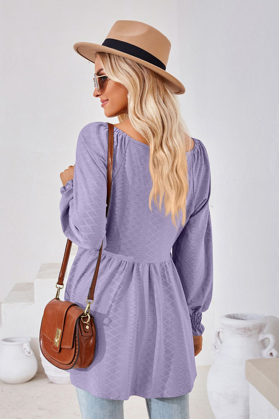 V-Neck Lantern Sleeve Blouse