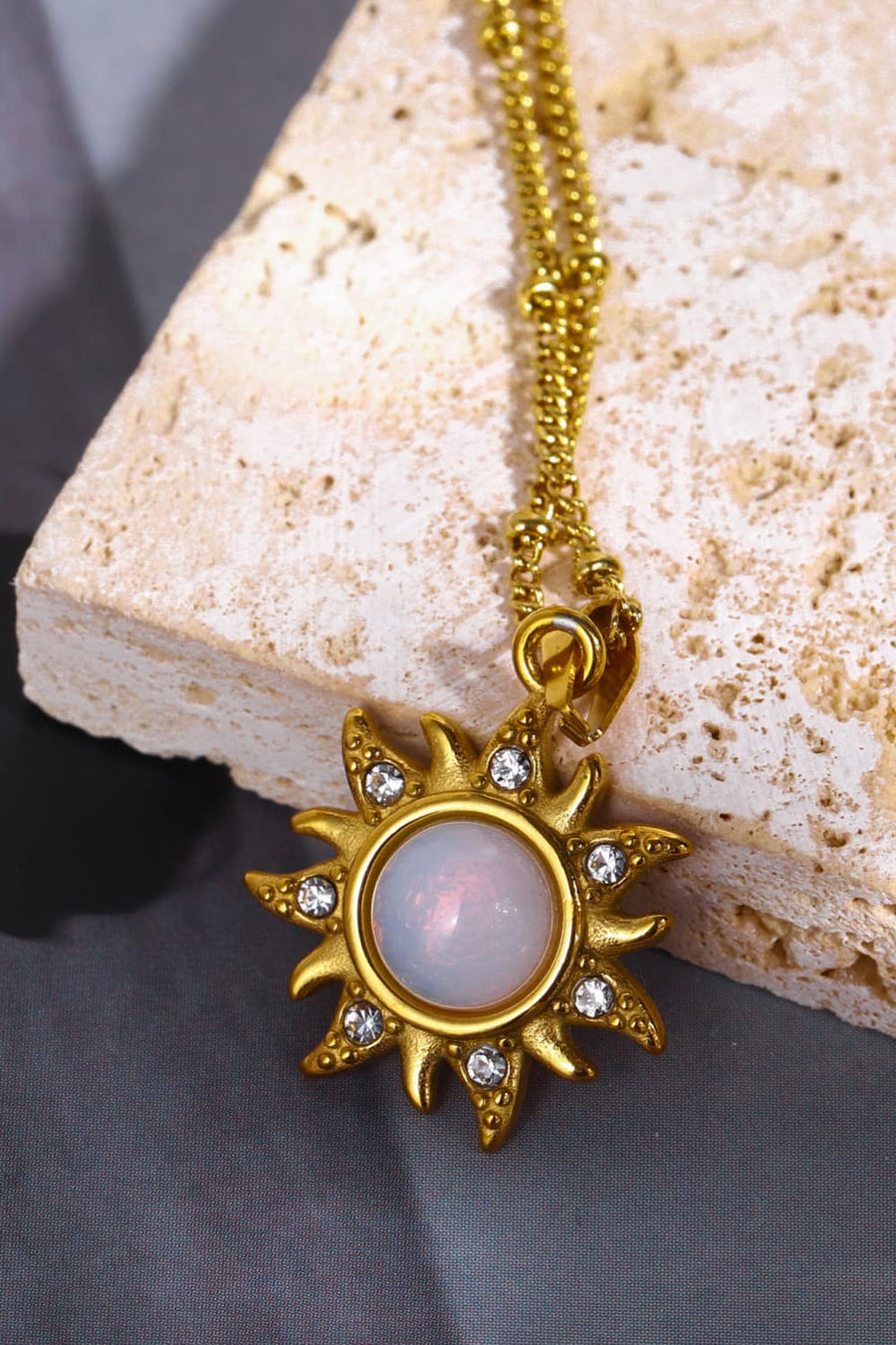 Opal Sun Pendant Stainless Steel Necklace