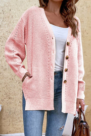 V-Neck Openwork Long Sleeve Cardigan