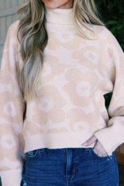 Flower Pattern Turtleneck Long Sleeve Sweater