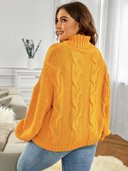 Cable-Knit Turtleneck Dropped Shoulder Sweater