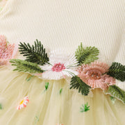 Embroidered Round Neck Flutter Sleeve Dress
