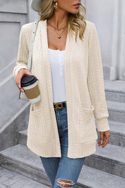 Cable-Knit Long Sleeve Cardigan with Pocket