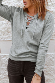 Lace-Up Dropped Shoulder Hoodie