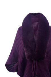 Fringe Detail Long Sleeve Ribbed Poncho