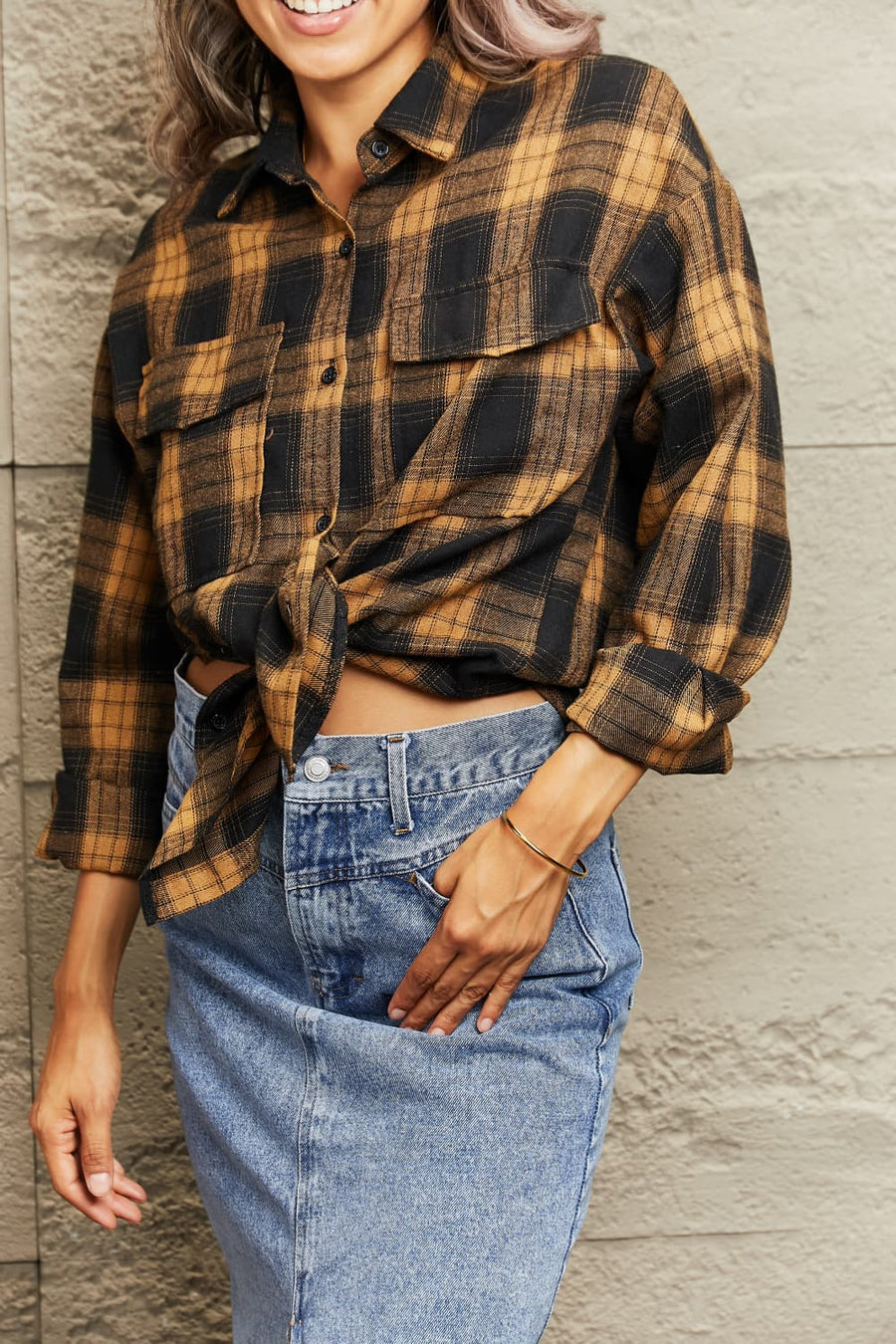 Plaid Dropped Shoulder Shirt