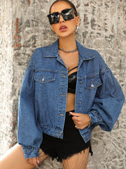 Lantern Sleeve Denim Jacket