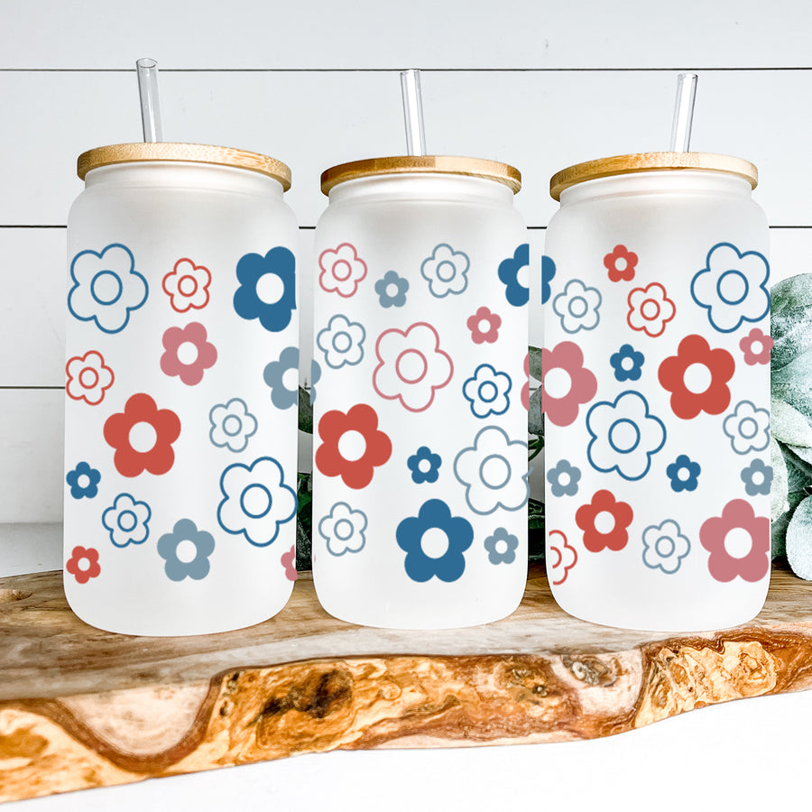 American Retro Flowers Glass Can Tumbler