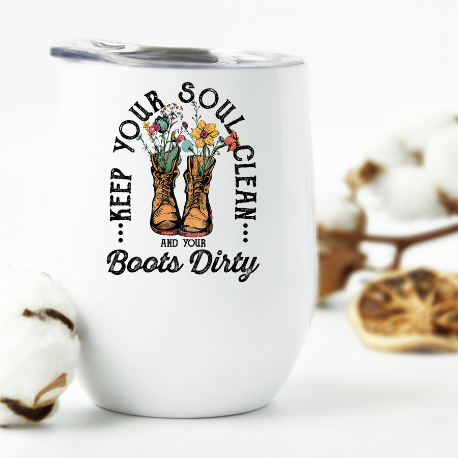 Boots Dirty Wildflowers Wine Tumbler