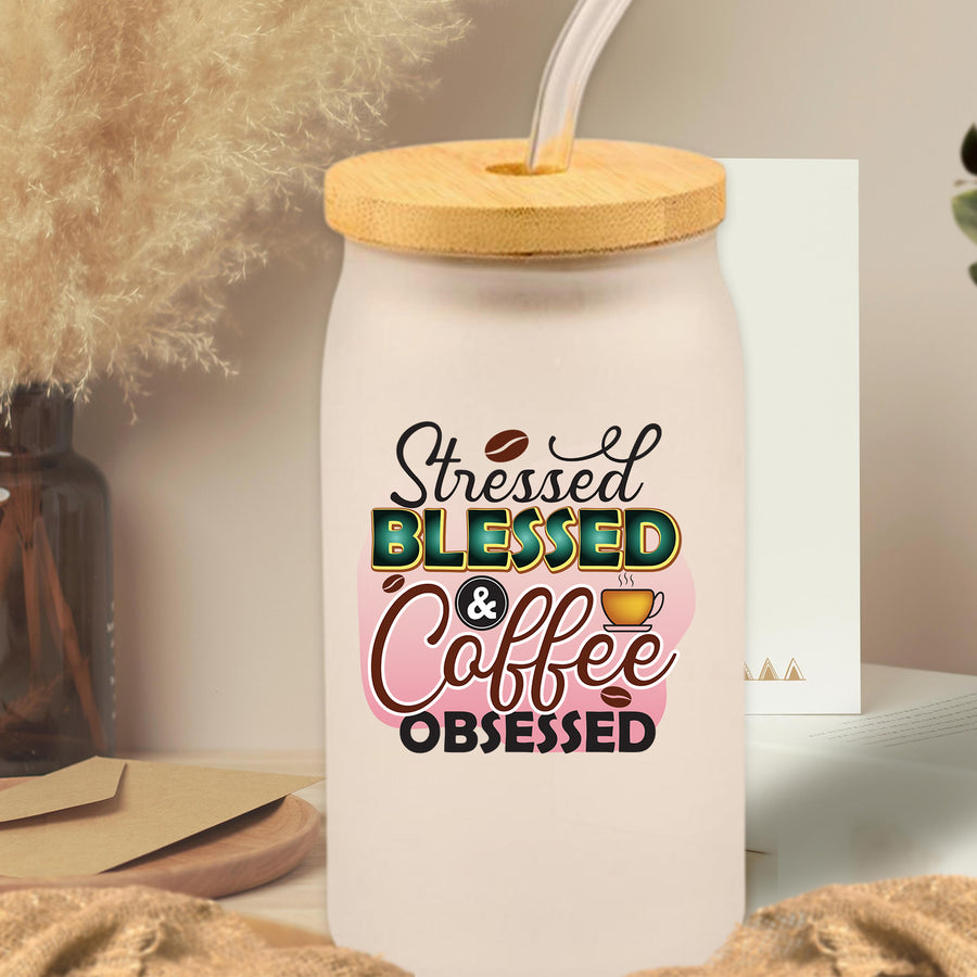 Coffee Obsessed Glass Can Tumbler
