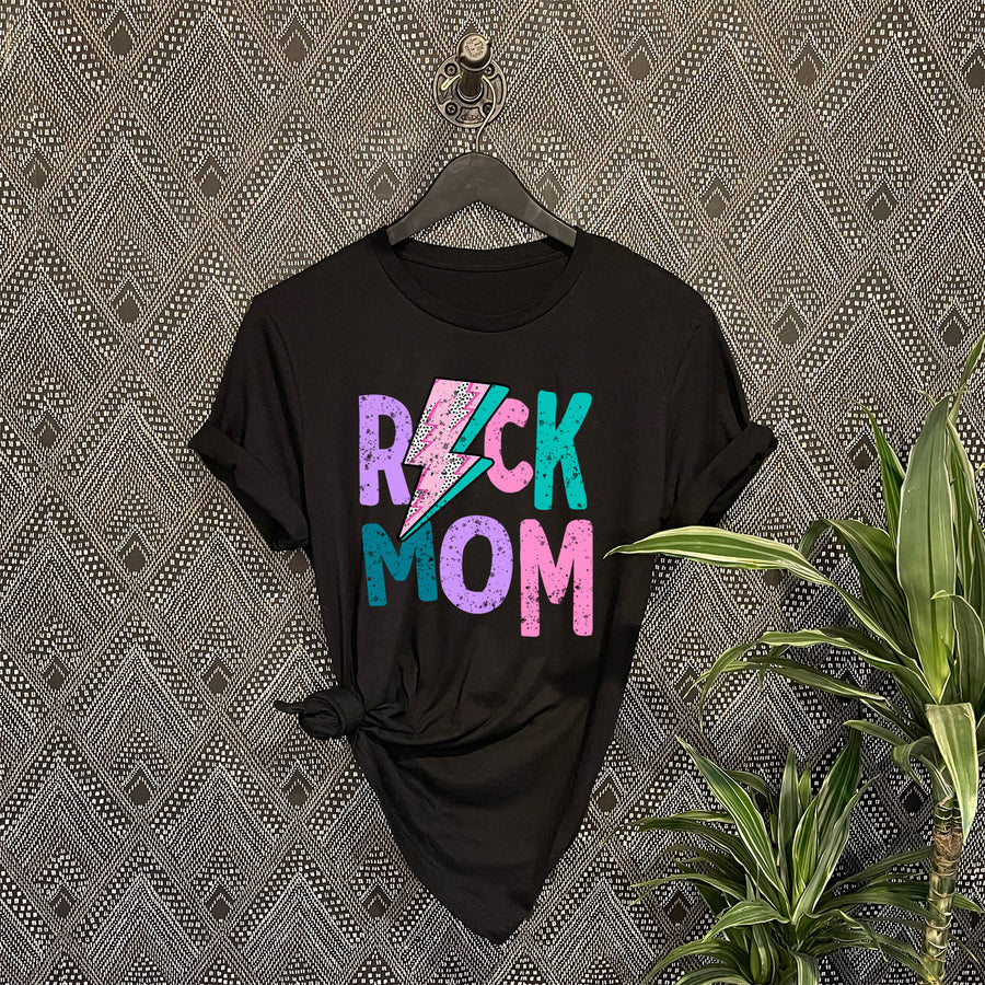 Rock Mom Lightening Bolt Distressed T-shirt
