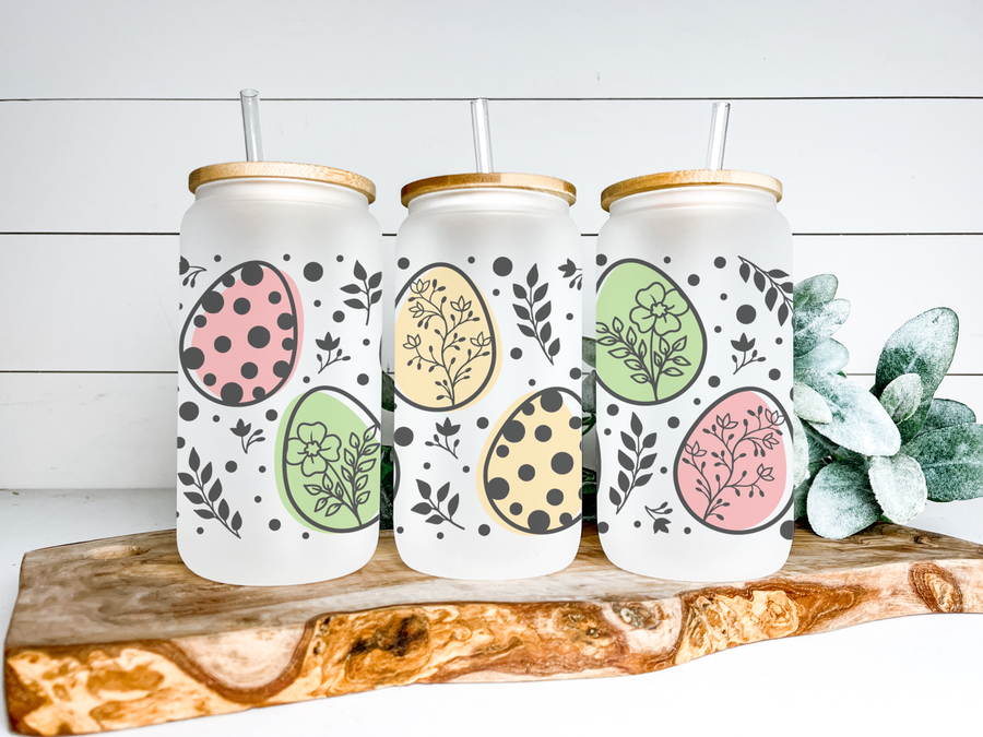 Floral Easter Eggs Glass Can Tumbler