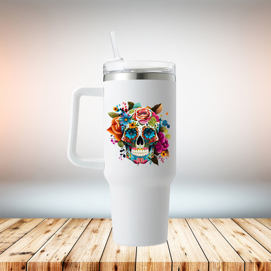 Floral Sugar Skull 40oz Travel Mug